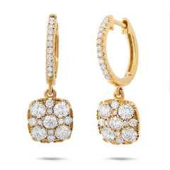 1.20ct 14k Yellow Gold Diamond Cluster Earring