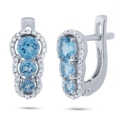 0.18ct Diamond & 1.14ct Blue Topaz 14k White Gold Earring