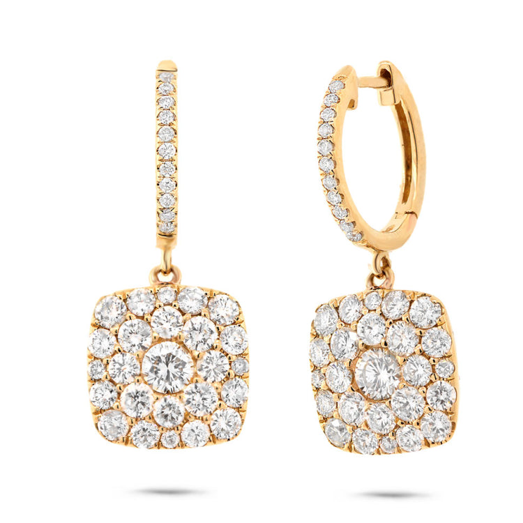 2.10ct 14k Yellow Gold Diamond Cluster Earring