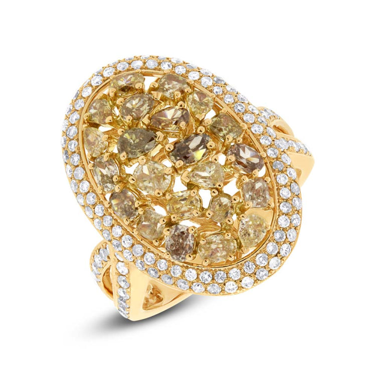 3.07ct 18k Yellow Gold White & Fancy Color Diamond Ring