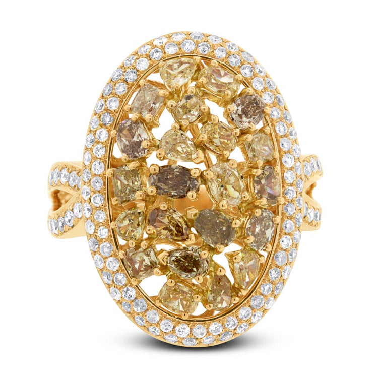 3.07ct 18k Yellow Gold White & Fancy Color Diamond Ring
