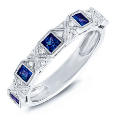 0.09ct Diamond & 0.57ct Blue Sapphire 14k White Gold Lady's Band