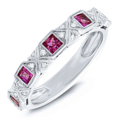 0.09ct Diamond & 0.44ct Ruby 14k White Gold Lady's Band