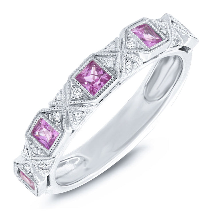 0.09ct Diamond & 0.59ct Pink Sapphire 14k White Gold Lady's Band