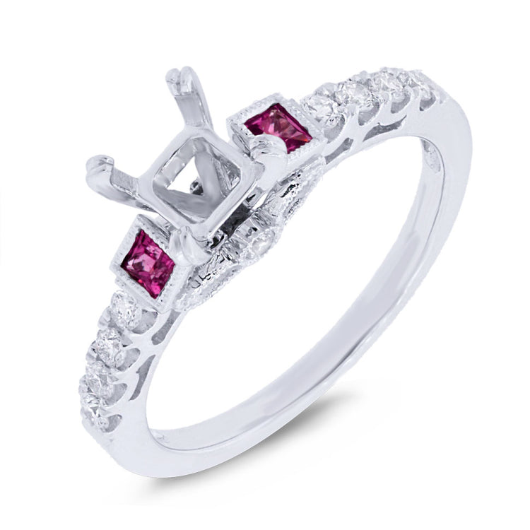 0.24ct Diamond & 0.23ct Ruby 14k White Gold Semi-mount Ring
