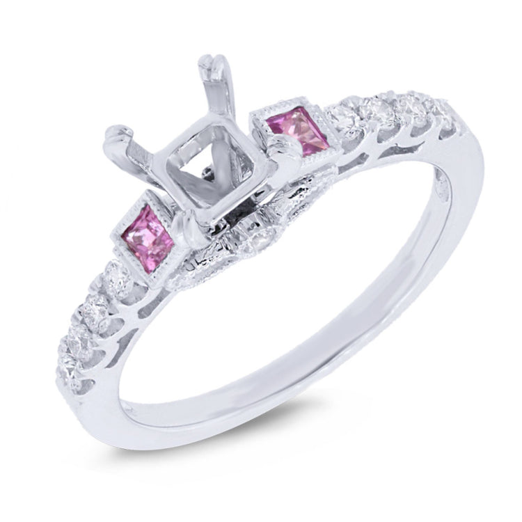 0.24ct Diamond & 0.20ct Pink Sapphire 14k White Gold Semi-mount Ring