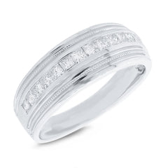 0.83ct 14k White Gold Diamond Princess Cut Men's Band