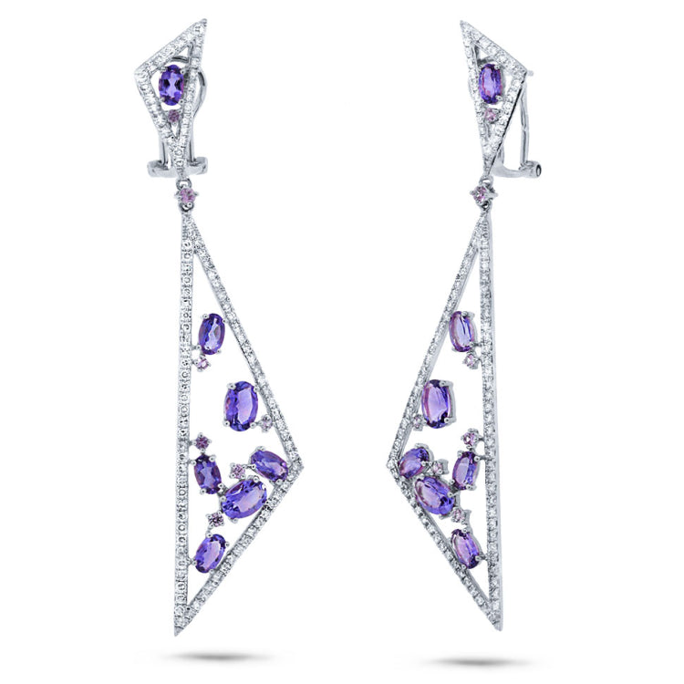 1.50ct Diamond & 4.19ct Amethyst & Purple Sapphire 14k White Gold Earring
