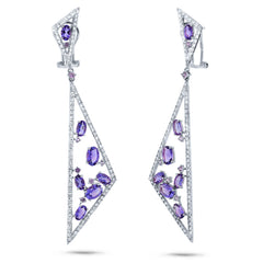 1.50ct Diamond & 4.19ct Amethyst & Purple Sapphire 14k White Gold Earring