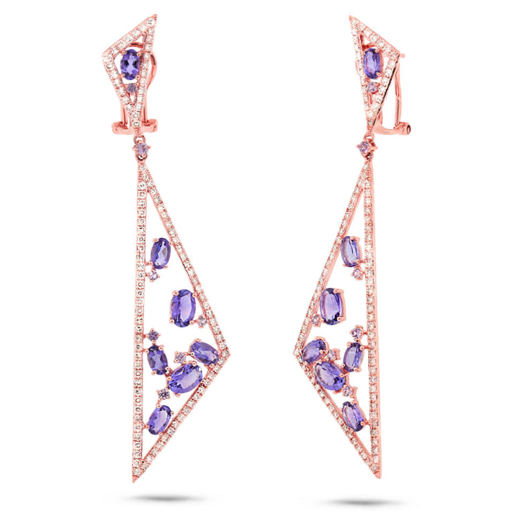 1.50ct Diamond & 4.19ct Amethyst & Purple Sapphire 14k Rose Gold Earring