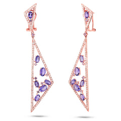 1.50ct Diamond & 4.19ct Amethyst & Purple Sapphire 14k Rose Gold Earring