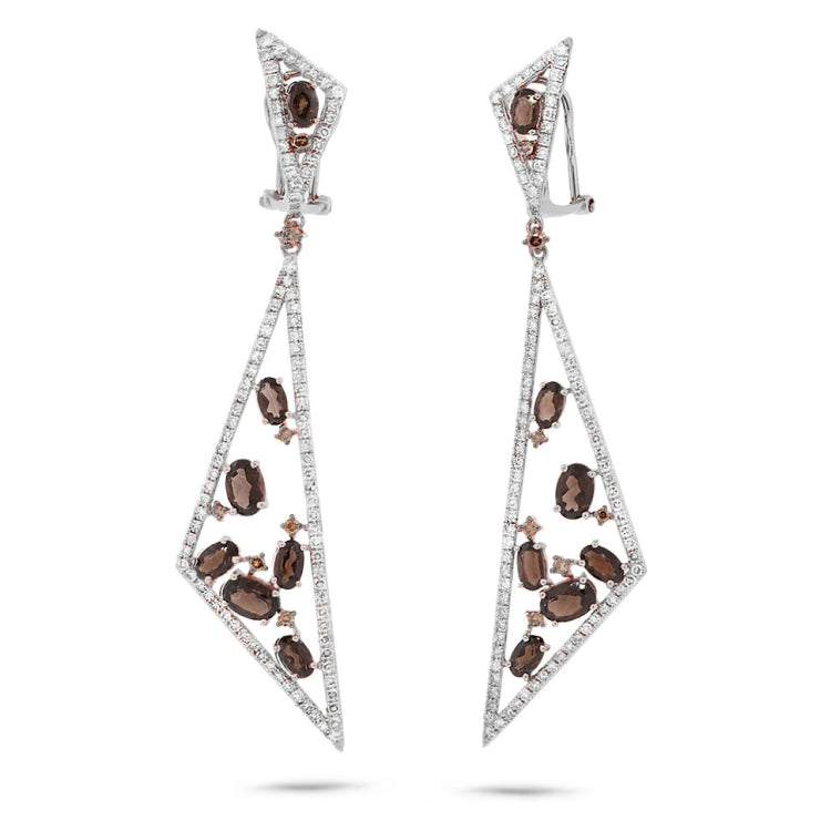 1.92ct White & Champagne Diamond & 3.91ct Smokey Topaz 14k White Gold Earring