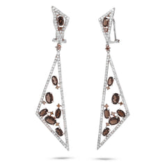 1.92ct White & Champagne Diamond & 3.91ct Smokey Topaz 14k White Gold Earring