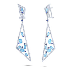 1.50ct Diamond & 5.34ct Blue Topaz & BlueSapphire 14k White Gold Earring
