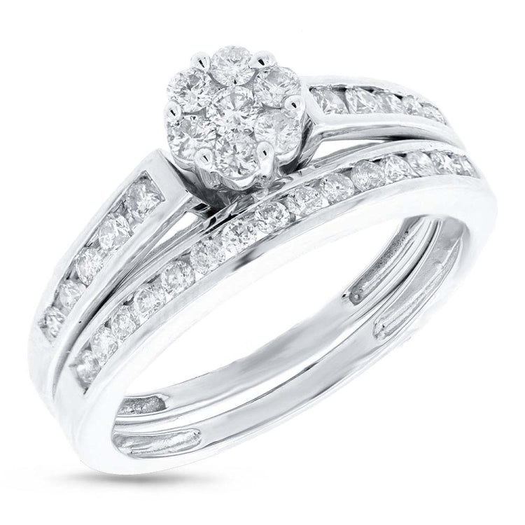 0.54ct 14k White Gold Diamond Wedding Set Cluster