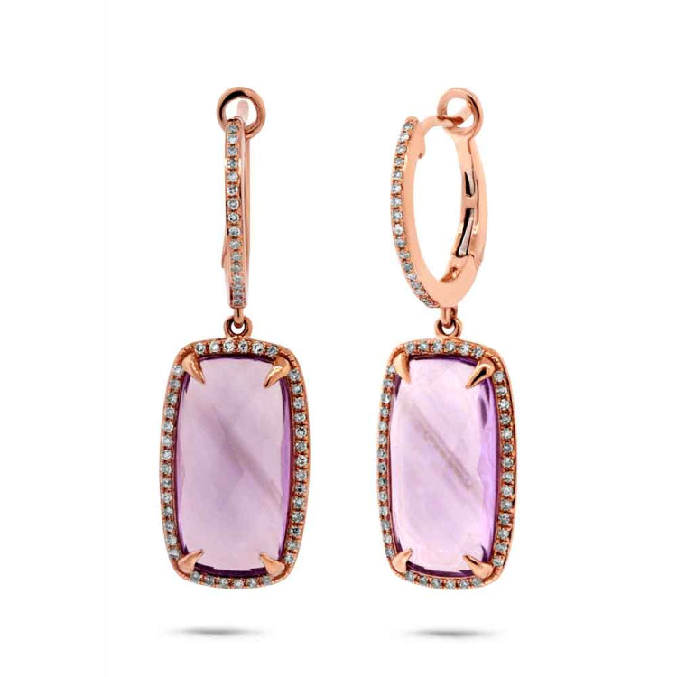 0.34ct Diamond & 9.11ct Amethyst 14k Rose Gold Earring