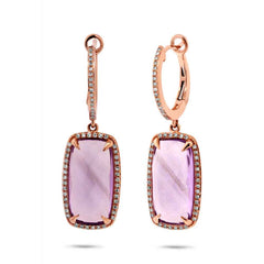0.34ct Diamond & 9.11ct Amethyst 14k Rose Gold Earring