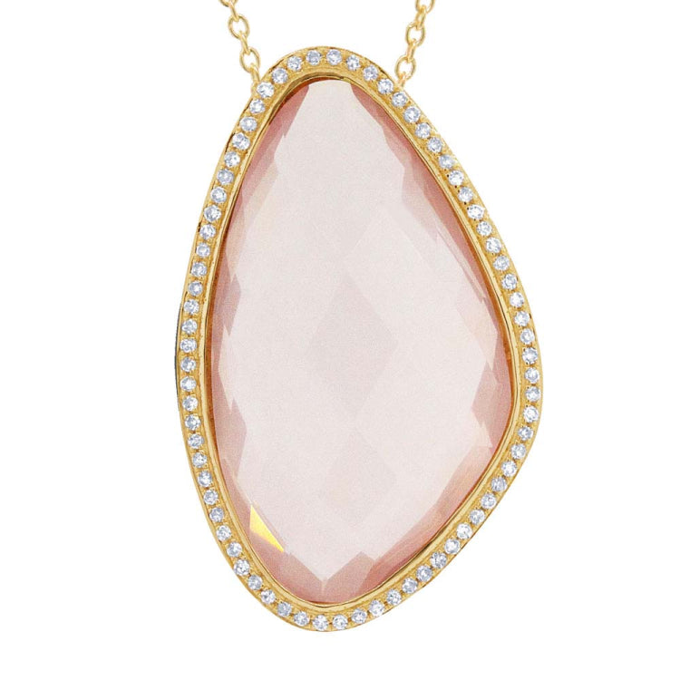 0.23ct Diamond & 18.73ct Rose Quartz 14k Yellow Gold Pendant