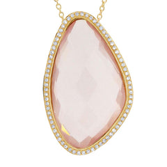 0.23ct Diamond & 18.73ct Rose Quartz 14k Yellow Gold Pendant