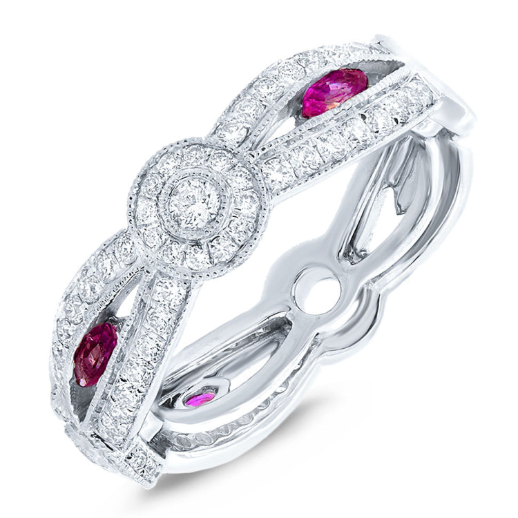 0.82ct Diamond & 0.33ct Ruby 14k White Gold Lady's Ring
