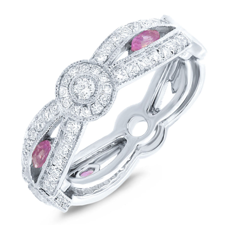 0.82ct Diamond & 0.32ct Pink Sapphire 14k White Gold Lady's Ring
