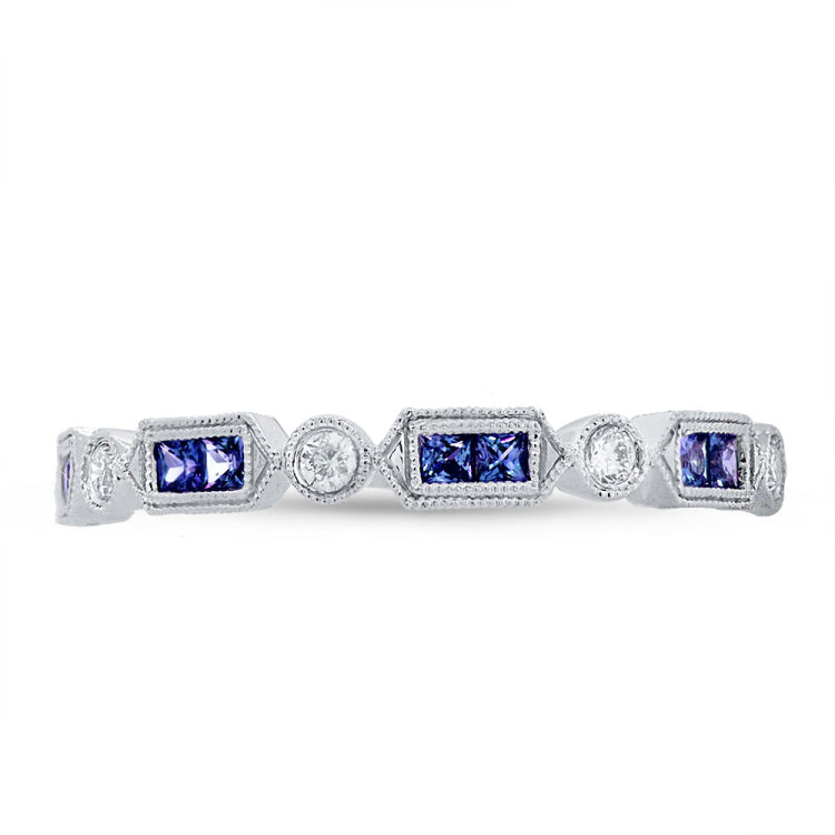 0.21ct Diamond & 0.42ct Blue Sapphire 14k White Gold Lady's Ring