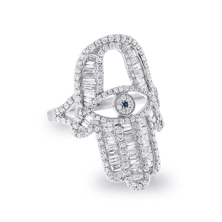 1.64ct 14k White Gold Diamond Hamsa Ring