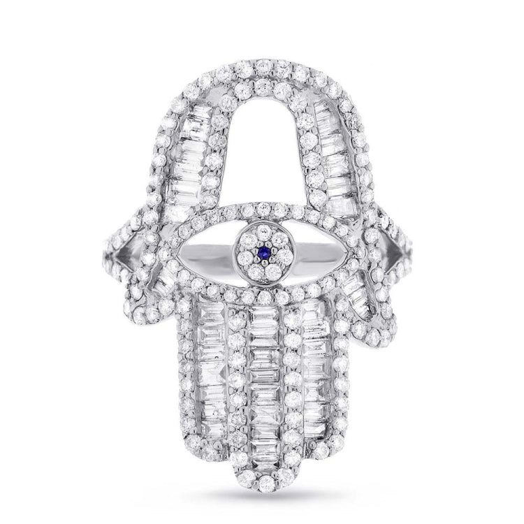 1.64ct 14k White Gold Diamond Hamsa Ring