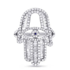 1.64ct 14k White Gold Diamond Hamsa Ring