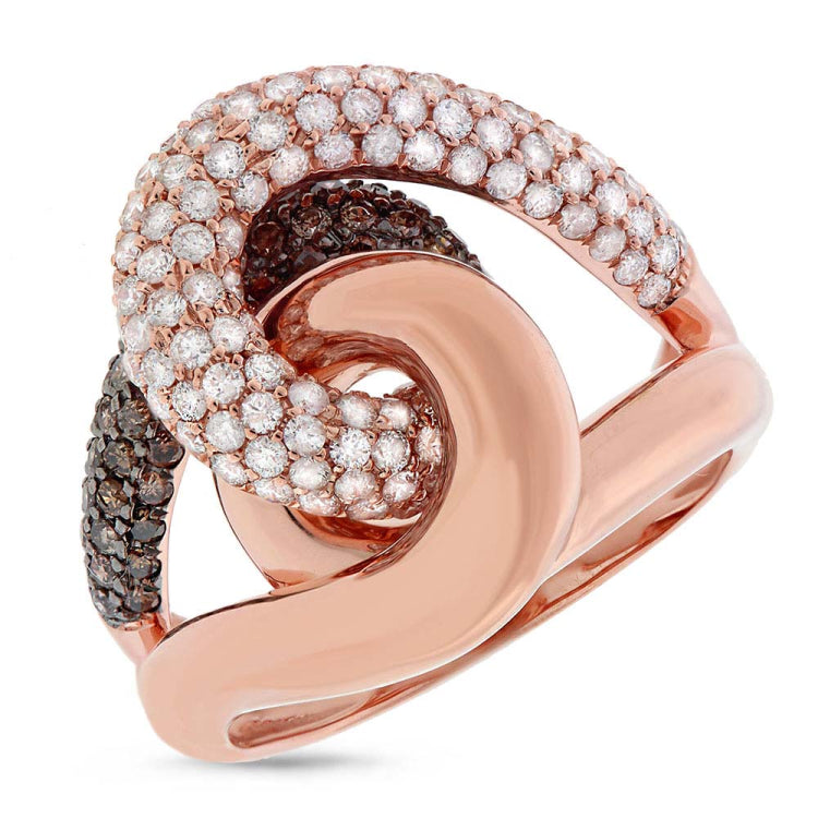 1.56ct 14k Rose Gold White & Champagne Diamond Knot Ring