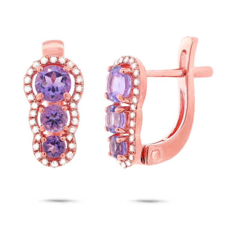 0.18ct Diamond & 0.80ct Amethyst 14k Rose Gold Earring