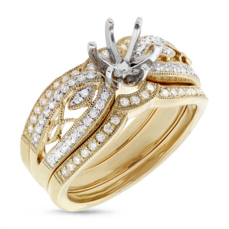 0.42ct 18k Yellow Gold Diamond Semi-mount Ring 3-pc
