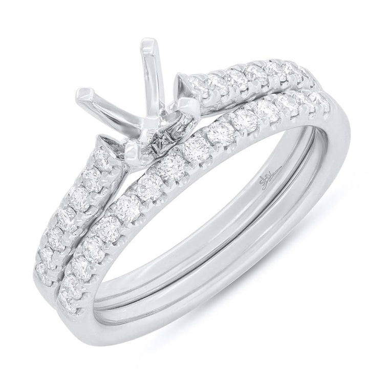 0.58ct 14k White Gold Diamond Semi-mount Ring 2-pc for 0.75ct Center