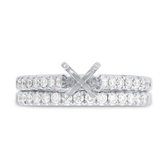 0.58ct 14k White Gold Diamond Semi-mount Ring 2-pc for 0.75ct Center