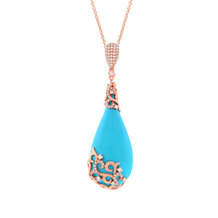 0.63ct Diamond & 31.21ct Composite Turquoise 14k Rose Gold Pendant
