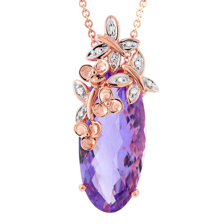 0.04ct Diamond & 10.13ct Amethyst 14k Two-tone Rose Gold Pendant