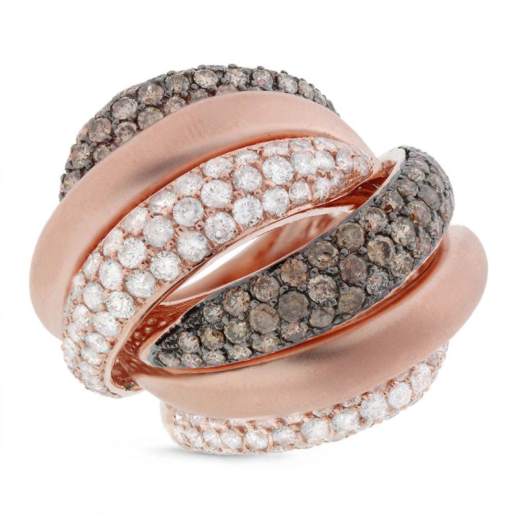 4.40ct 14k Rose Gold White & Champagne Diamond Bridge Ring