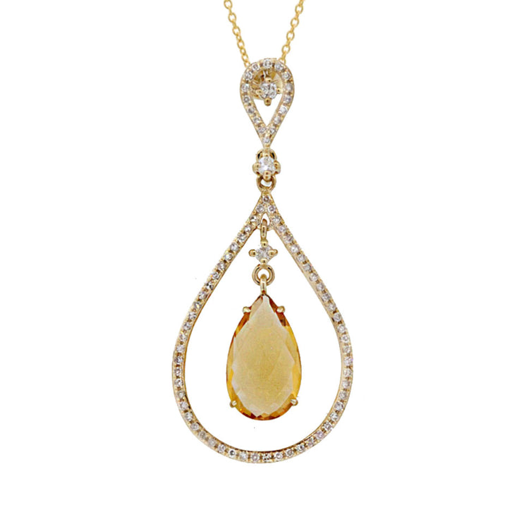 0.35ct Diamond & 3.01ct Citrine 14k Yellow Gold Pendant