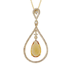 0.35ct Diamond & 3.01ct Citrine 14k Yellow Gold Pendant