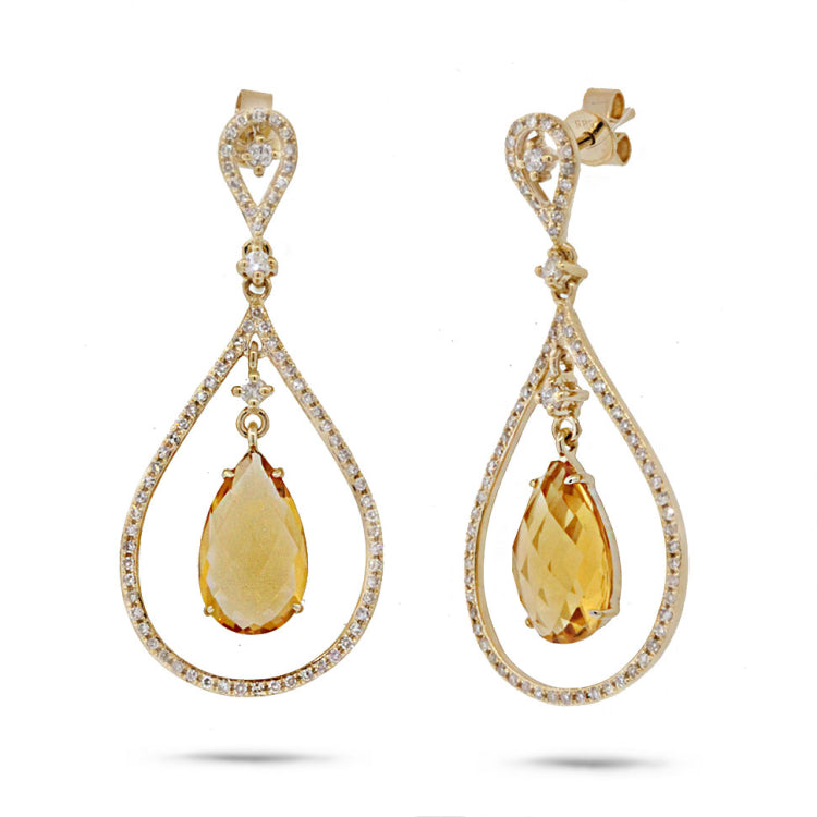 0.54ct Diamond & 4.57ct Citrine 14k Yellow Gold Earring