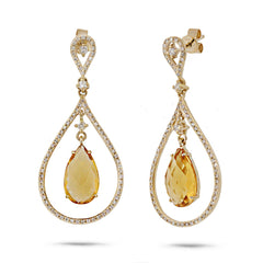 0.54ct Diamond & 4.57ct Citrine 14k Yellow Gold Earring