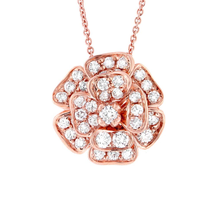 0.84ct 14k Rose Gold Diamond Flower Pendant