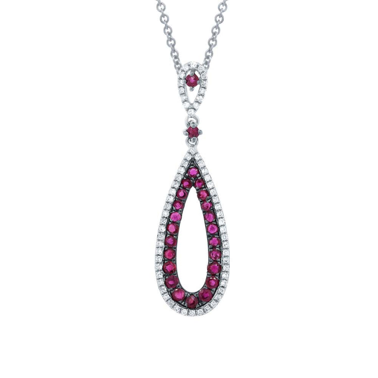 0.18ct Diamond & 0.60ct Ruby 14k White Gold Pendant