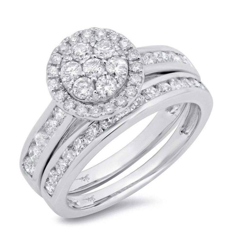 1.26ct 14k White Gold Diamond Cluster Wedding Set