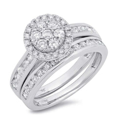 1.26ct 14k White Gold Diamond Cluster Wedding Set