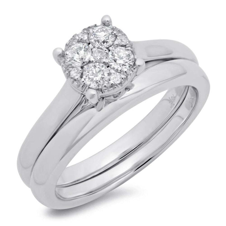 0.36ct 14k White Gold Diamond Cluster Wedding Set