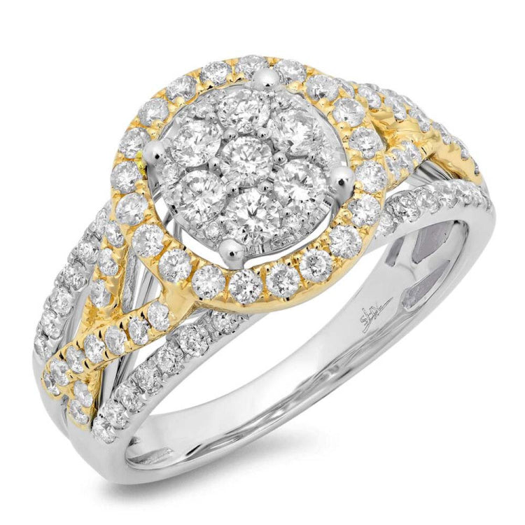1.02ct 14k Two-tone Gold Diamond Cluster Engagement Ring
