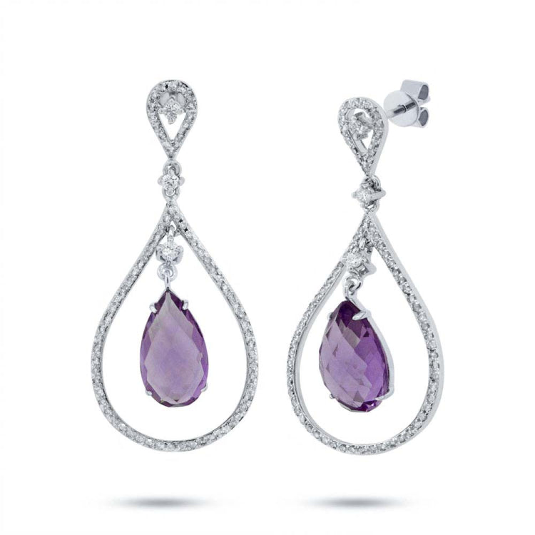 0.54ct Diamond & 4.36ct Amethyst 14k White Gold Earring