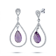 0.54ct Diamond & 4.36ct Amethyst 14k White Gold Earring