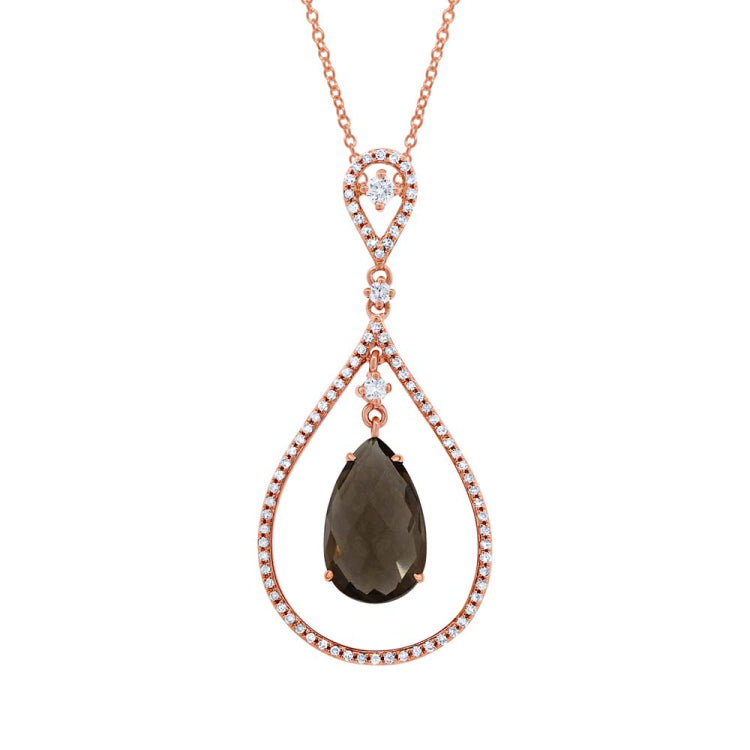 0.35ct Diamond & 3.30ct Smokey Topaz 14k White Gold Pendant